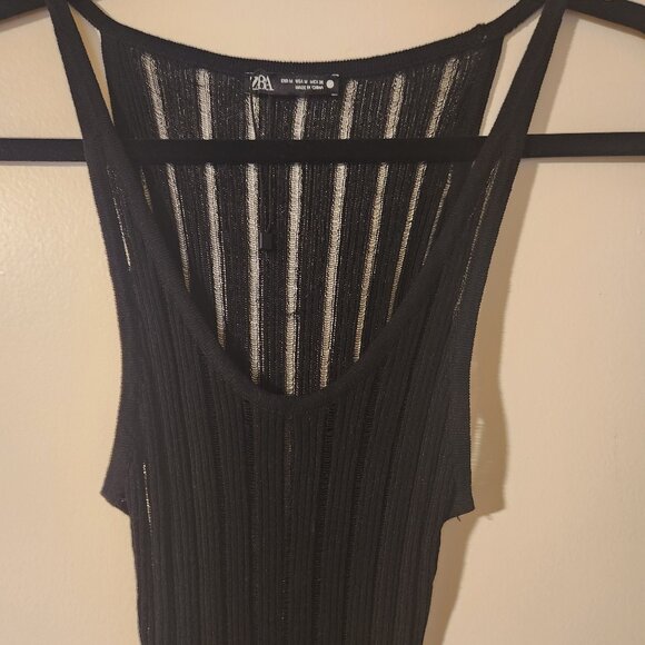 NWOT Zara Sheer Ribbed Black Medium Textured Tank Top - Picture 3 of 5